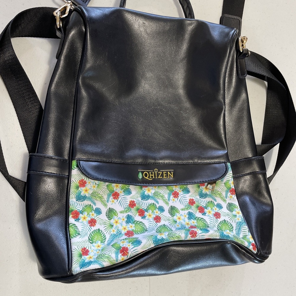 Qhizen PU, Faux Leather Backpack with Floral‎ Print Front Pocket Convertible